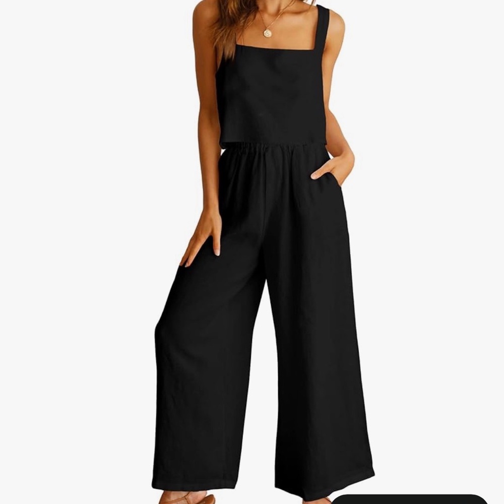Black Wide-Leg Jumpsuit with Sleeveless Square Neck